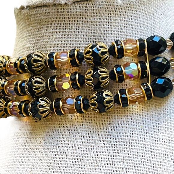 Vintage Aurora Borealis Beaded Goldtone Choker Necklace - Picture 5 of 9